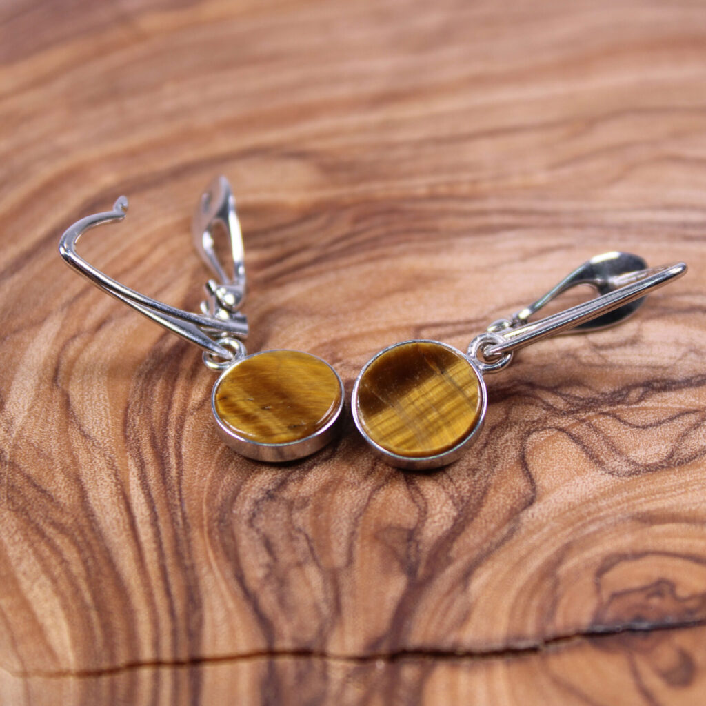 Product image of FredFloris Tiger’s eye gemstone round pendant earrings