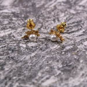 Product image of FredFloris small stud gold plated silver pearl earrings