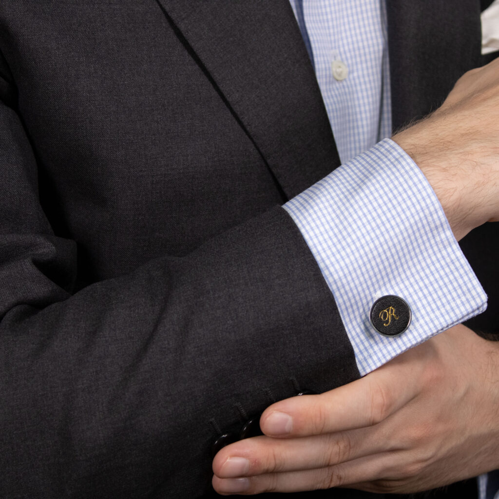 Product image of FredFloris black leather shirt cufflinks