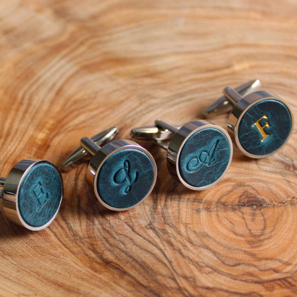 Product image of FredFloris Petrol leather shirt cufflinks