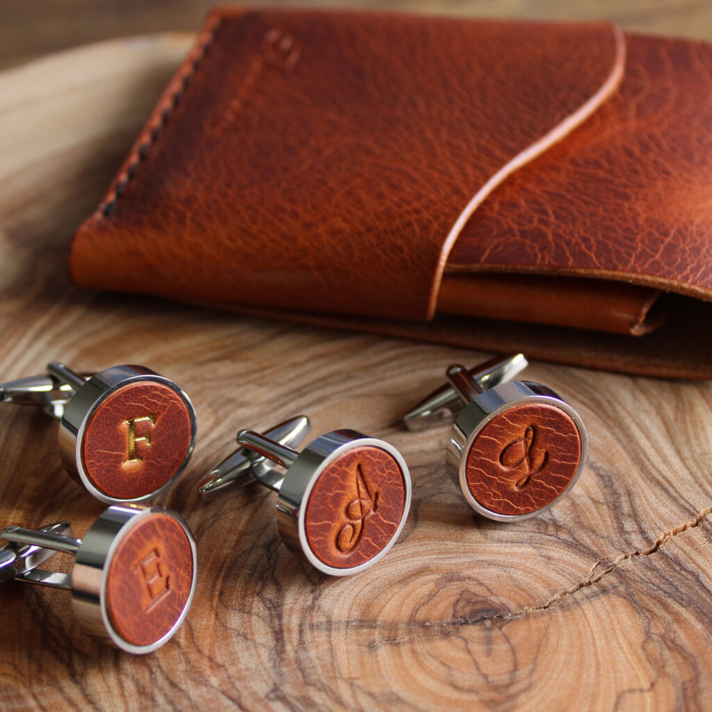 Product image of FredFloris Cark Cognac leather shirt cufflinks