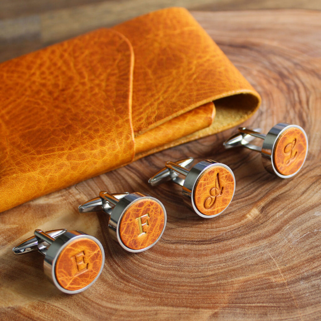 Product image of FredFloris Brown leather shirt cufflinks